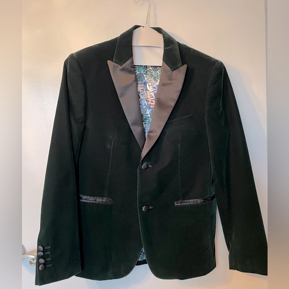 STRAUSS RED LABEL - Solid Velvet Peak Lapel Blazer - Hunter Green - Size 38S - Picture 4 of 9